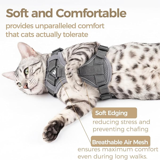 Cat Harness and Leash Set Escape Proof Tactical Extra Large Kitten Harness Emotional Support Cat Vest, Grey, XXL