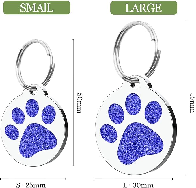 Dog Tags Personalized for Pets Dog Name Tags Personalized Dog Tag Engraved with Any Name & Text Custom Dog ID Tags Glitter Bone ID Tag for Puppy Cat (Blue-Round, S)