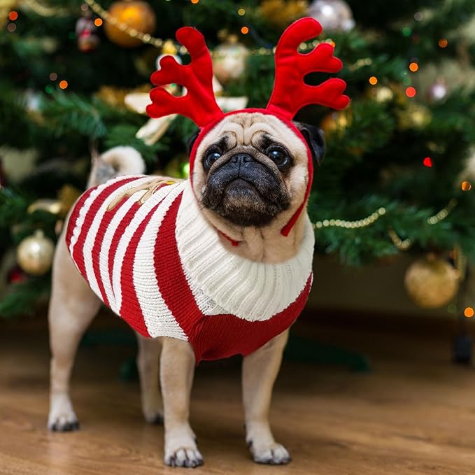 Dog Christmas Sweater Xmas Pet Clothes Cute Striped Gingerbread Man Costume Holiday Puppy Cat Jumpers Outfits New Year Gifts for Small Medium Large Dogs(Red Gingerbread Man,XS)