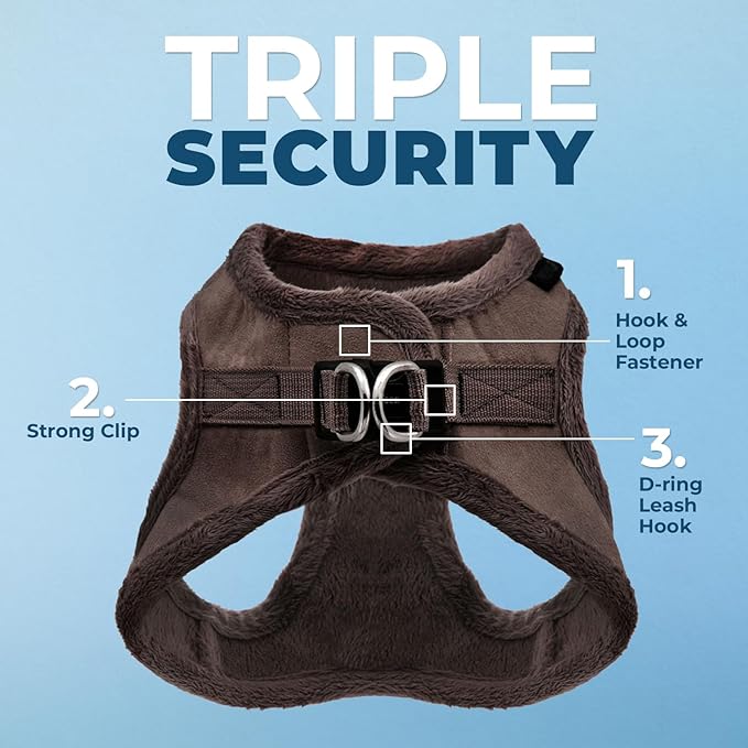 Best Pet Supplies - All Weather Plush, Reflective, No Pull Harness for Small, Medium Dogs, Cats - Secure with Hook & Loop Fastener, Buckle, Double D-Rings - Chocolate Suede, XL