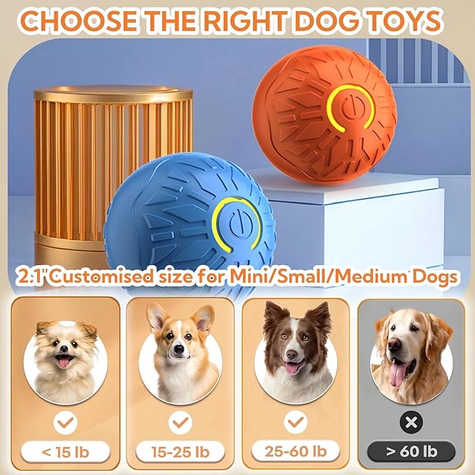 Interactive Dog Toys Dog Balls,Durable Motion Activated Automatic Rolling Ball Toys for/Small/Medium Dogs(Orange)