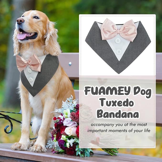 FUAMEY Dog Tuxedo for Large Dogs,Dog Formal Suit Dogs Attire Pet Bow Tie Puppy Party Costumes Cat Tux Outfits Pets Bandana Cosplay Adjustable Bowties Wedding Birthday Valentines Grey L