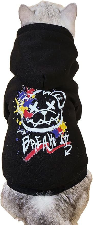QWINEE Cartoon Bear Print Cat Hoodie Breathable Stretchy Sweatshirts with Hat Warm Cat Clothes for Small Medium Large Cats Dogs Multicolor XXS