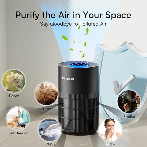 Air Purifiers for Bedroom with H14 True HEPA, Quiet Air Cleaner With Sleep Mode Night Light, Small Air Purifier Covers Up to 1200ft², 360° Air Intake, 3 Speeds, Timer, Aroma Function, Black