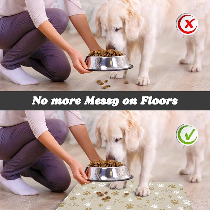 Dog Food Mat, Absorbent Water Bowl Mats Cat Pet Feeding Placemats Beige 17 * 30 inch