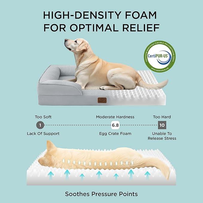 Bedsure L Plus Orthopedic Dog Bed for Large Dogs - Washable Dog Cat Bed Waterproof, L Plus Big Comfort Dogs Couch Sofa with Washable Removable Cover, Pet Bed with Nonskid Bottom, Cooling Grey, 38"