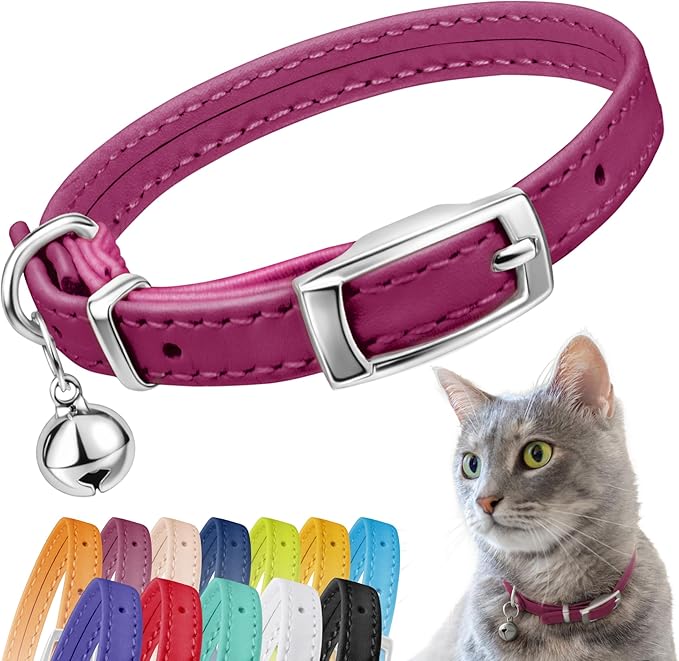 CollarDirect Leather Cat Collar with Removable Bell (Pink, 8-11 Inch)