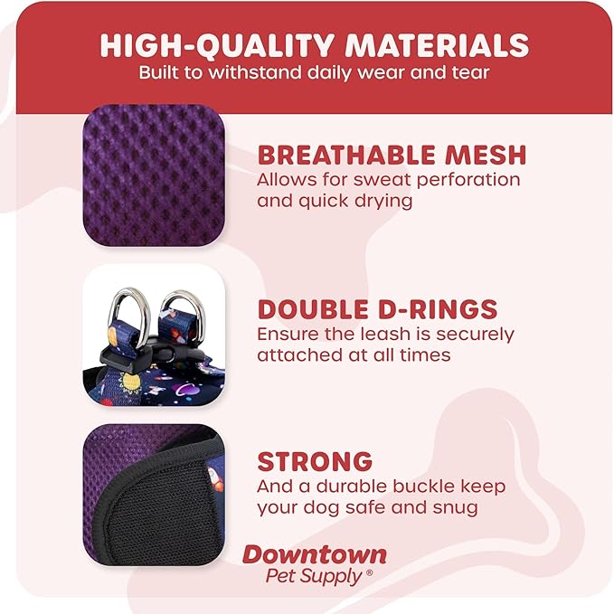 Downtown Pet Supply Step-in Dog Harness – No Pull, Adjustable Padded Mesh with Reflective Trim, Secure Buckle Strap – Comfortable & Breathable Small Dog Harness, X-Large, Space
