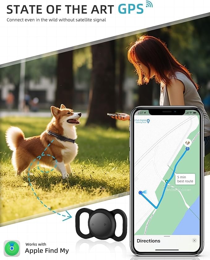 VB GPS Tracker for Dogs (1 Pack), Mini GPS Cat Tracker, Smart Pet Activity Tracker (iOS Only), No Monthly Fee, Compatible with Apple Find My, Anti-Lost, Finder Tag