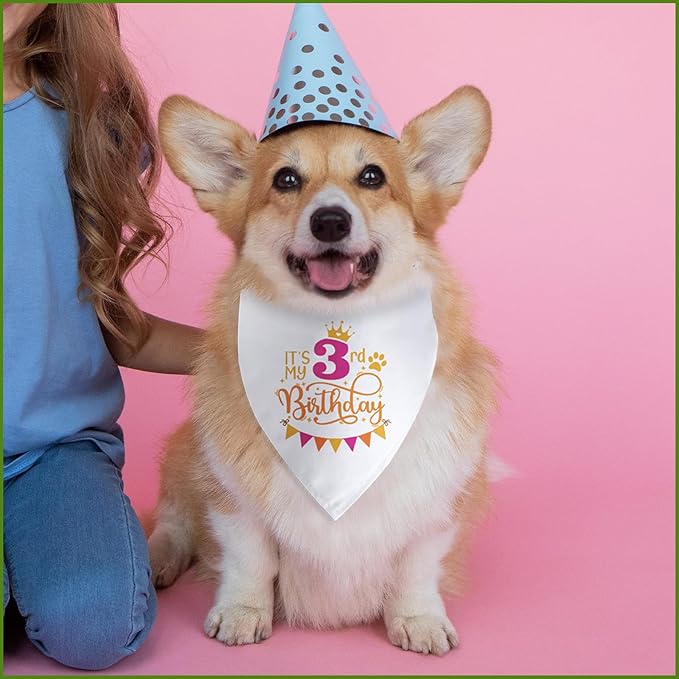 It's My 3rd Birthday Dog Bandana Happy 3rd Birthday Pet Triangle Scarf for Large Medium Small Dogs Three Years Old Gift Photo Prop Pet Scarf Accessories Christmas Puppy Gifts