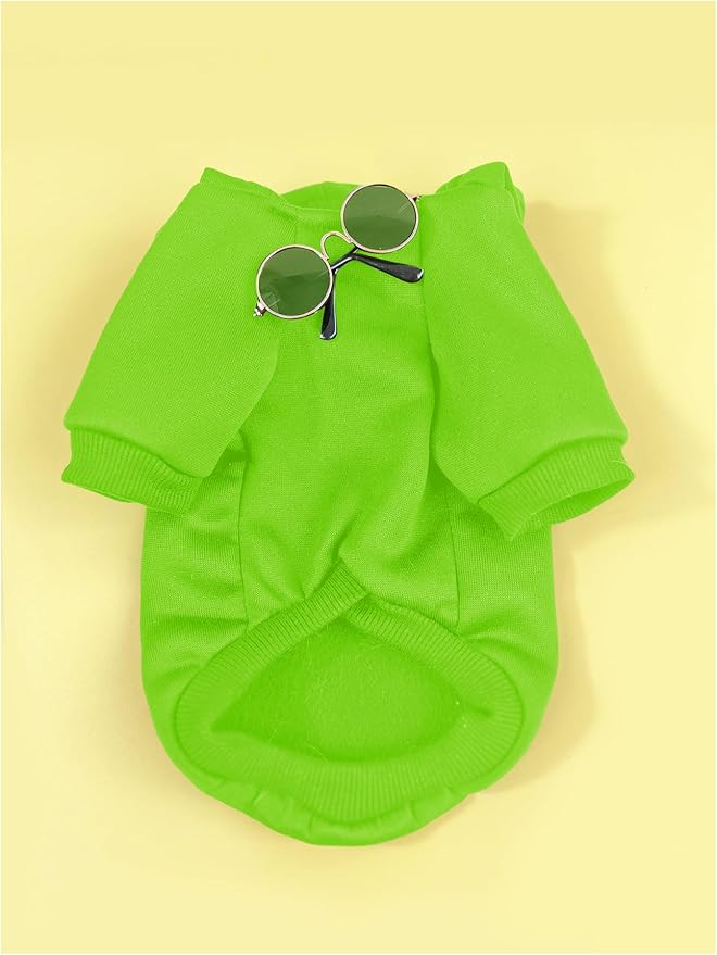 QWINEE 3Pcs Dog Hoodie Cat Apparel Dog Custume Set with Necklace and Sunglasses Pet Clothes for Puppy Small Medium Dogs Cats Green XX-Small