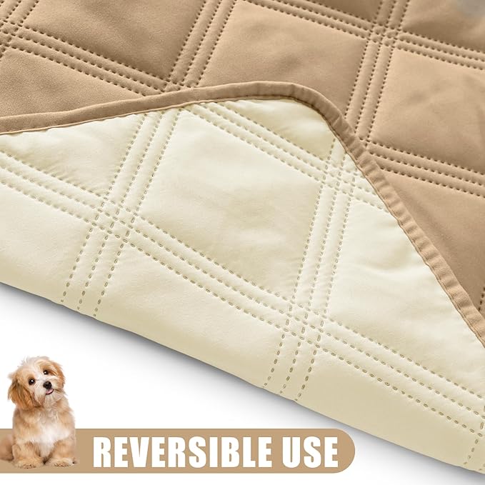 Smiry Waterproof Dog Bed Cover Blanket 68x82, Soft Reversible Pet Blanket, Washable Leakproof Cats Dogs Couch Cover for Sofa, Couch, Furniture, Camel/Beige