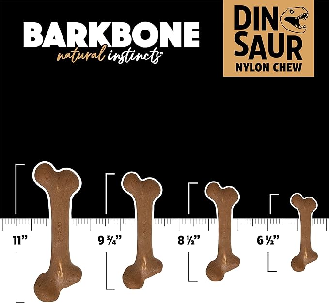 Pet Qwerks Dinosaur BarkBone - Nylon Dog Bone for Aggressive Chewers - Bacon Flavor - 6.5"