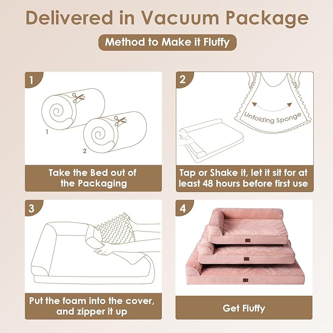 EHEYCIGA Memory Foam Dog Bed Large Size Dogs, Orthopedic Dog Bed Large with Washable Removable Cover, Waterproof Pet Sofa Couch with Nonskid Bottom, 36x27x6, Pink