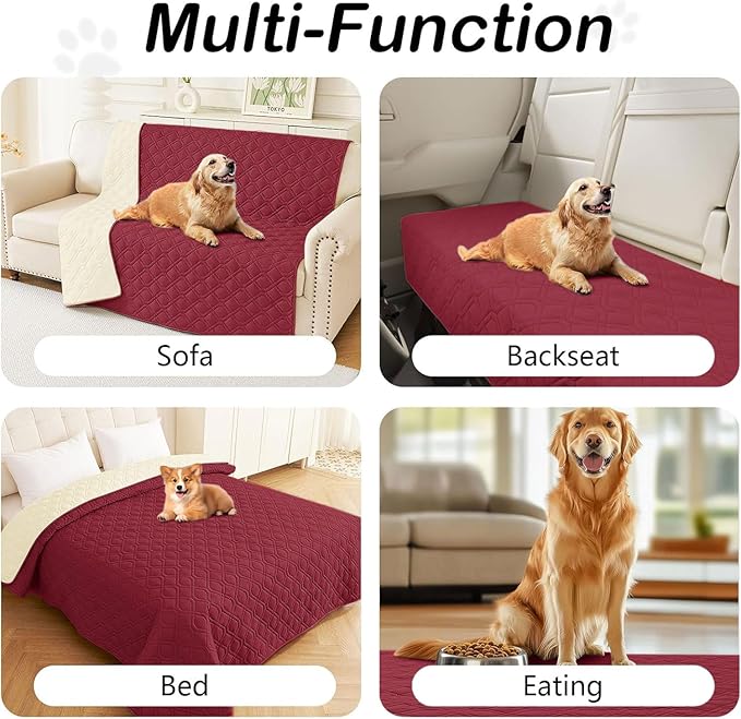 hyha Waterproof Dog Bed Blanket, Soft Pet Blankets, Waterproof Couch Cover for Dogs, Reversible Sofa Covers Washable for Furniture (40x80 Inch, Wine Red/Beige)
