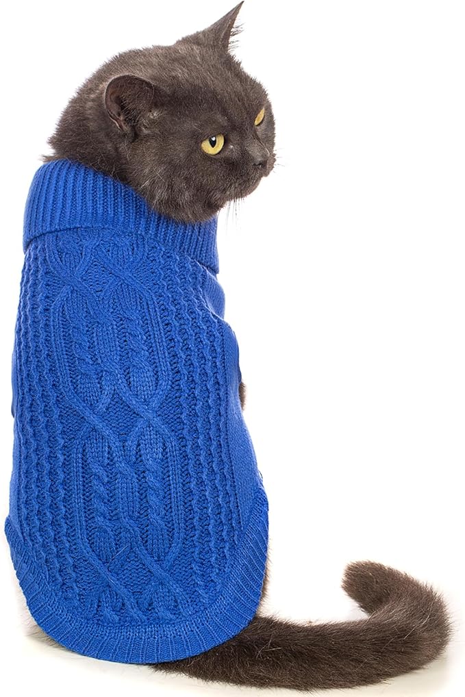 Stretchy Cat Sweater - 17 Colors & 6 Sizes | Snug Winter-Ready Knit for Boy/Girl Cats & Kittens(Dark Blue, Medium)