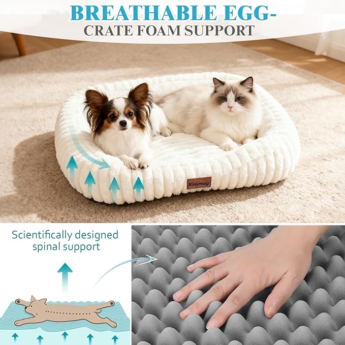 Washable Dog Bed for Medium Dogs – Soft Plush Calming Puppy Bed with Anti-Slip Bottom & Portable Handle, Orthopedic Rectangle Anti-Anxiety Pet Bed for Kennel/Crate, 30"x24"x5", Cream