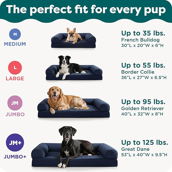 FurHaven Classic Sofa Orthopedic Dog Bed for Large Dogs with Egg Crate with a Solid Orthopedic Foam Base for Joint Support, Removable Washable Cover, Large, Quilted Sofa, Navy (Blue)