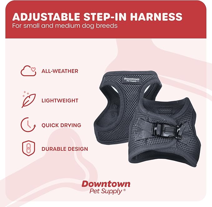 Downtown Pet Supply Step-in Dog Harness – No Pull, Adjustable Padded Mesh with Reflective Trim, Secure Buckle Strap – Comfortable & Breathable Small Dog Harness, Large, Charcoal