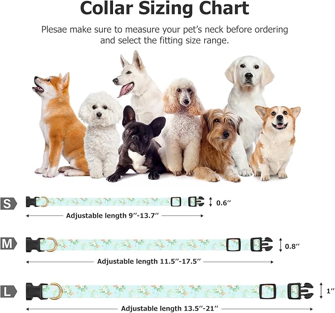 Cotton Handmade Dog Collar Cute and Distinctive Patterns Light Green Flower with Pendant for Girl Boy Dogs Collars S