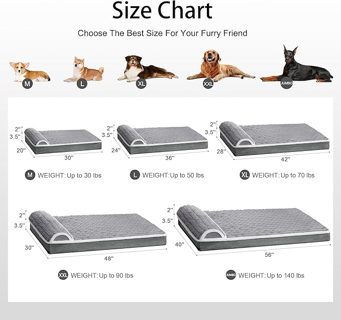 Orthopedic Dog Bed Large Sized Dog with Pillow 36''X24'', Waterproof Soft Comfortable Egg Crate Foam Pet Crate Beds Mat with Removable Washable Cover and Non-Slip Bottom, Grey