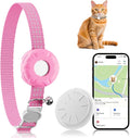 Cat Tracker, GPS Tracker Compatible with Apple Find My App(Only iOS), Waterproof Cat Tracker Collar with Bell and Safety Elastic Buckle, No Monthly Fee Pet Trackers, Works with Any Collar, Pink