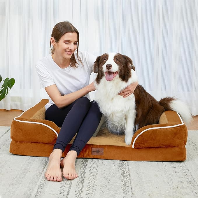 Comfort Expression Orthopedic Dog Bed for Medium Dogs 28x19 Inch, Waterproof Supportive Egg Crate Foam Medium Pet Bed with Removable Bolsters, Dog Couch with Washable Cover & Non-Slip Bottom, Orange