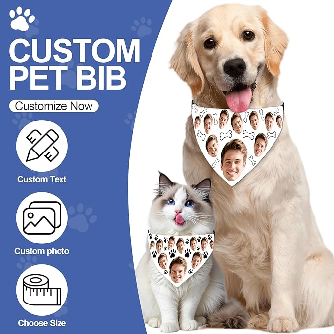 Funny Personalized Dog Bandana Custom Face Design, Custom Dog Bandana with Name, Pet Scarf for Small Medium Large Dogs Personalized Pet Accessories (Funny Style, Small)