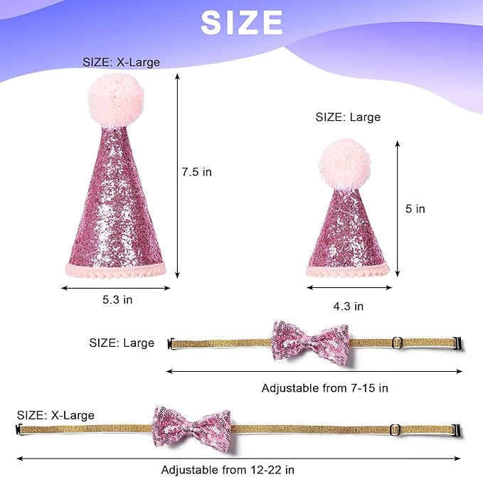 Dog Birthday Party Supplies, Dog Birthday Decorations with Birthday Girl Dog Bandanas/Dog Cat Birthday Hat/Dog Bow Tie/Collar with 0-8 Numbers, for Medium Small Dogs Pets (X-Large, Pink)
