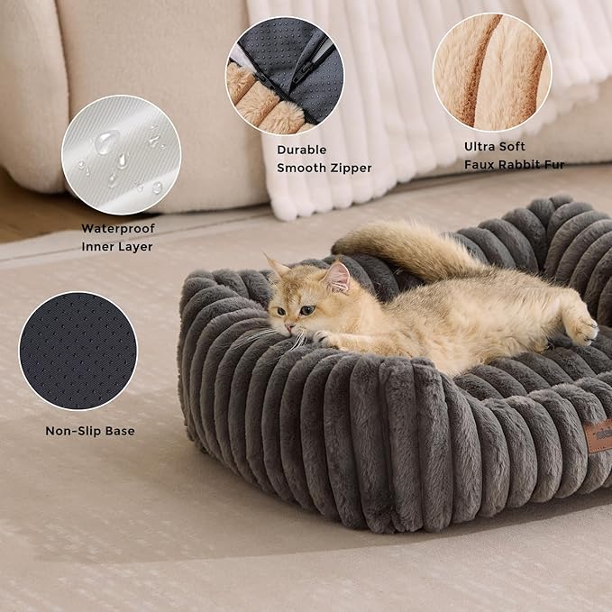 Dog Bed Medium Size Dog - Large Rectangle Orthopedic Pet Bed with Fluffy Washable Cover and Anti-Slip Bottom, 30x24x9inches, Beige