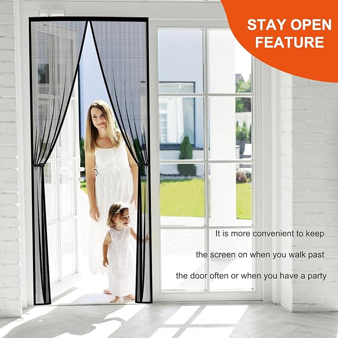 Fiberglass Magnetic Screen Door Fit Door Size 36 x 78 in- Heavy Duty Fiberglass Screen Door Mesh for Interior Door, Patio and Sliding Doors - Door Screen Magnetic Closure Let Fresh Air in