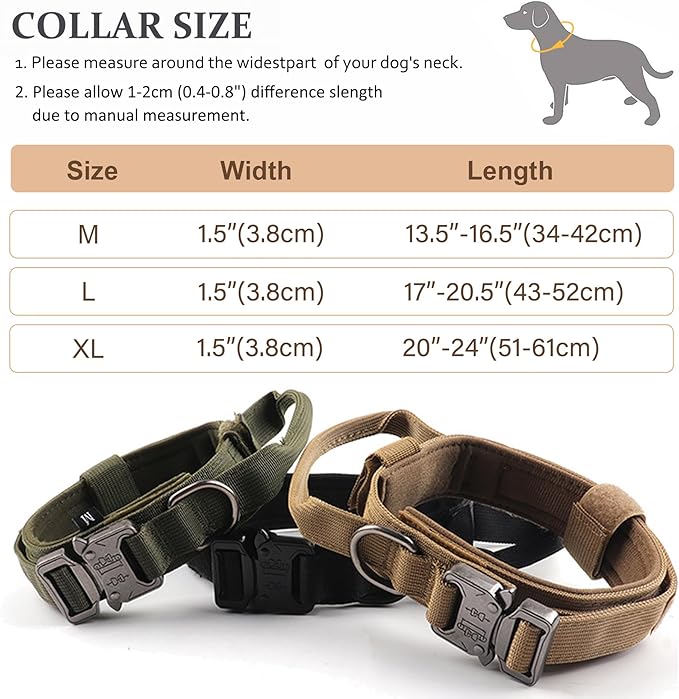 Tactical Dog Collar, Adjustable Military Training Nylon Dog Collar with Control Handle and Heavy Quick-Release Metal Buckle for Small Medium Large Dogs, Red XL