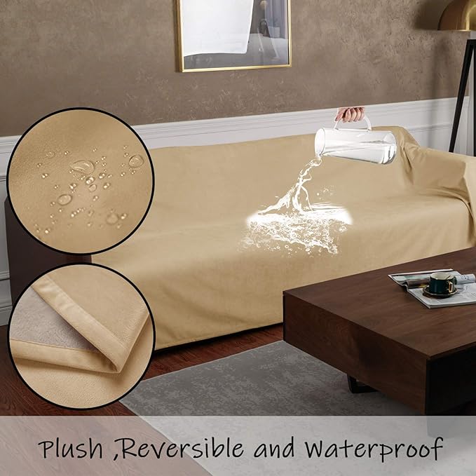 Ameritex Pet Bed Blanket Reversible 100% Waterproof Velvet Super Soft for Sofa and Bed (40x60 Inches, Cream+Sand)