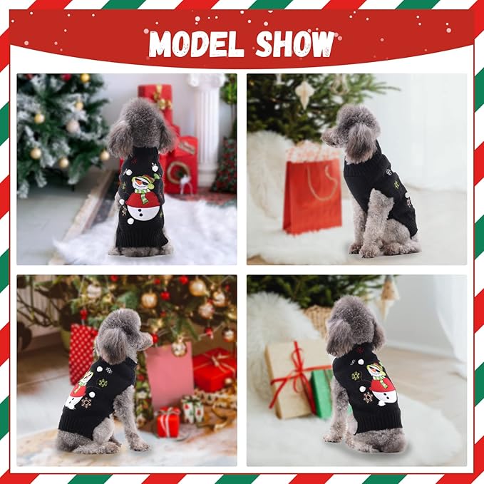 Christmas Dog Sweaters Xmas Pet Outfit Clothes Cute Black Snowman Costume Puppy Cat Knitted Jumpers (XL,Black Snowman)