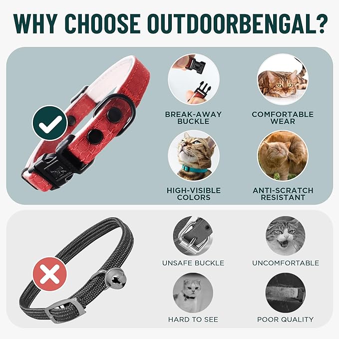 OutdoorBengal Orange Cat Collar Breakaway, Soft Padding for Medium to Large Cats - Durable Heavy Duty Tactical Fabric, Comfortable, Quick Release Breakaway Cat Collars, No Bell Collar (Orange, Adult)