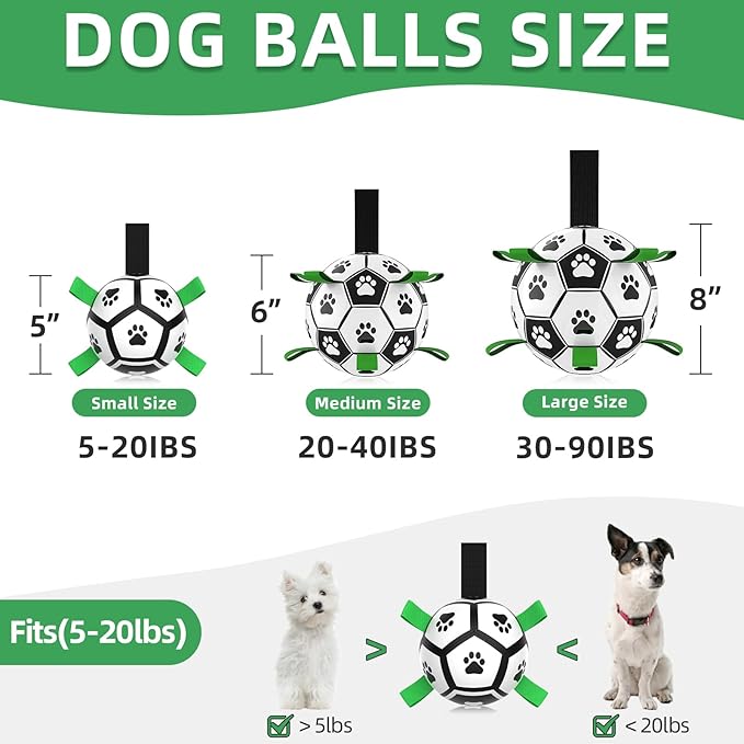 QDAN Dog Toys Soccer Ball with Straps, Interactive Toys for Tug of War, Puppy Birthday Gifts, Dog Water Toy, Durable Balls World Cup for Small Dogs（5 Inch）
