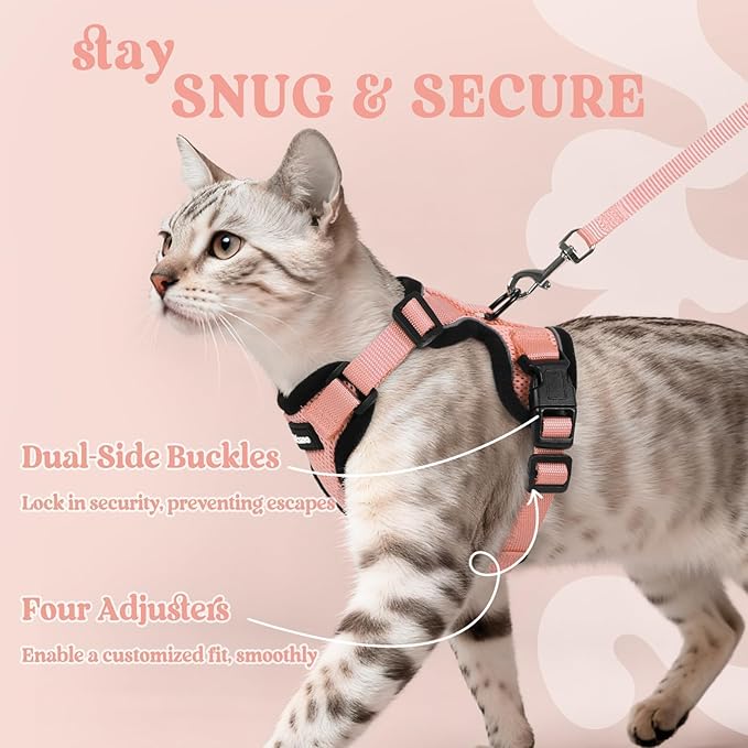 rabbitgoo Cat Harness and Leash for Walking, Escape Proof Soft Adjustable Vest Harnesses for Cats, Easy Control Breathable Reflective Strips Jacket, Light Salmon Pink, M