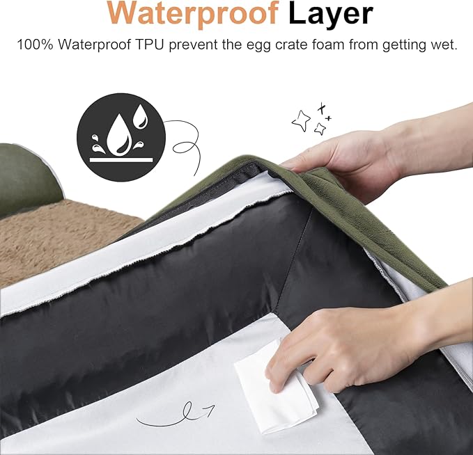 Large Dog Bed Orthopedic Washable: Beds Bolster XL Bed Big XLarge Dogs Memory Foam Couch Sofa Waterproof with Removable Cover - Dark Green
