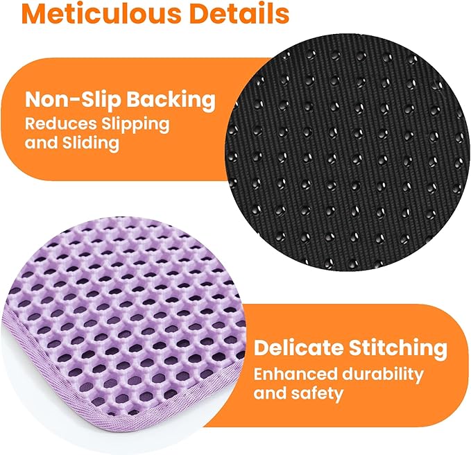 Extra Large Cat Litter Mat, 30x22 Inches Honeycomb Double Layer Cat Litter Trapping Mat, Non Slip Waterproof Urine Proof Large Kitty Litter Box Mat for Floor, Kitten Supplies, XL, Purple