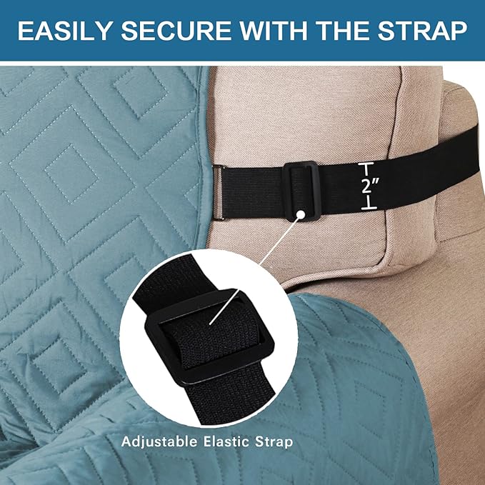 H.VERSAILTEX Reversible Loveseat Cover Furniture Protector Anti-Slip Water Resistant 2" Elastic Straps Couch Covers Pets Fit Sitting Width Up to 54"(Oversized Loveseat: 75" x 98", Cameo Blue/Beige)