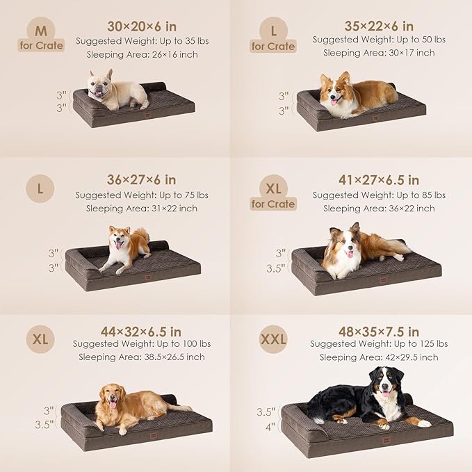 EHEYCIGA XL Dog Bed Memory Foam for Crate, Extra Large Dog Bed Orthopedic with Washable Removable Cover, Waterproof Pet Sofa Couch XLarge Size Dogs, 41x27x6.5, Brown