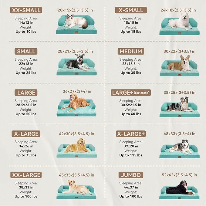 Orthopedic Washable Large Dog Bed, Dog Beds with Removable Cover, Large X XL Pet with Bolster, Washable Aqua Blue Sofa with Orthopedic Egg Foam for Medium Large Dogs