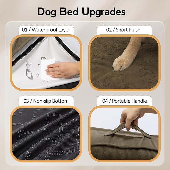 Large Orthopedic Dog Bed with Sides Big Dog Beds with Removable Washable Cover Non-Slip Waterproof Pet Bed for Medium Large Dogs - Light Coffee L