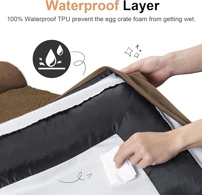 Large Dog Bed Orthopedic Washable: Beds Bolster Small Sized Dogs Bed Egg Crate Foam Couch Sofa Waterproof with Removable Cover - Dark Coffee