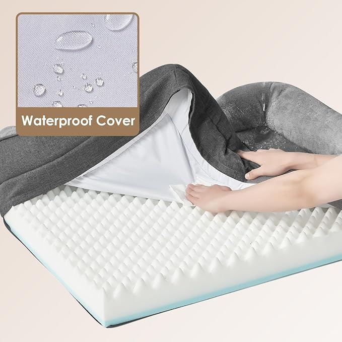 EHEYCIGA Orthopedic Dog Bed for Medium Dog, 30x20x6.5 Inch Memory Foam Dog Couch Bed with Sides, Waterproof Liner & Washable Removable Cover, Bolster Pet Sofa, Grey