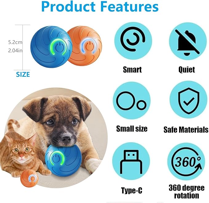 Smart Jumping Ball for Dogs & Cats Duraspin Dog Bouncing Ball Random Path Electric Automatic Moving and Rolling Pets Toy Interactive Jumping Vibrating Bouncing Balls for Puppy Toys（1Pack，Blue）