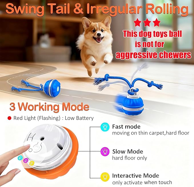 Interactive Dog Toys，Peppy Pet Ball for Dogs，Motion Activate Rolling Ball for Puppy/Medium Dogs，Active Rolling Dog Bal l Wicked Bal l for Daily Training, Dog Toys to Keep Them Busy (Orange)