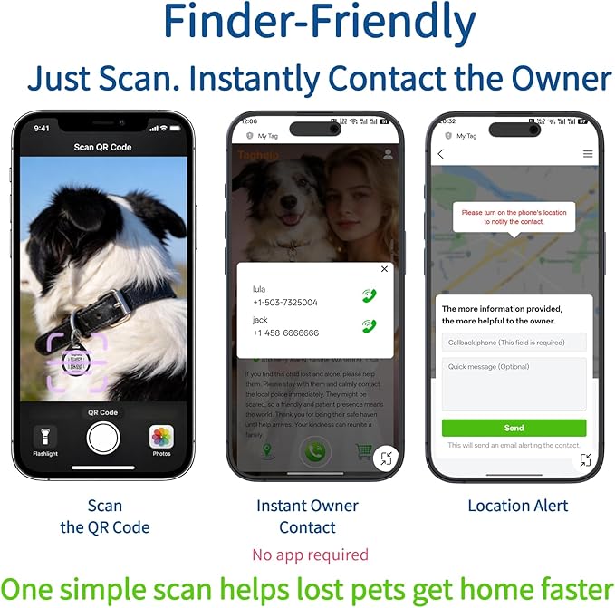 2 Pack QR Code Dog ID Tags for Collar, Smart Personalized Pet ID Tag with Online Profile, Scan to Contact Owner, No Battery No Subscription, Anti-Lost Dog Tag (1.2")
