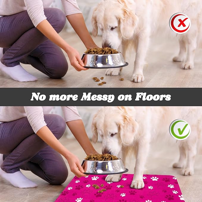Dog Food Mat, Absorbent Water Bowl Mats Cat Pet Feeding Placemats Pink 17 * 30 inch