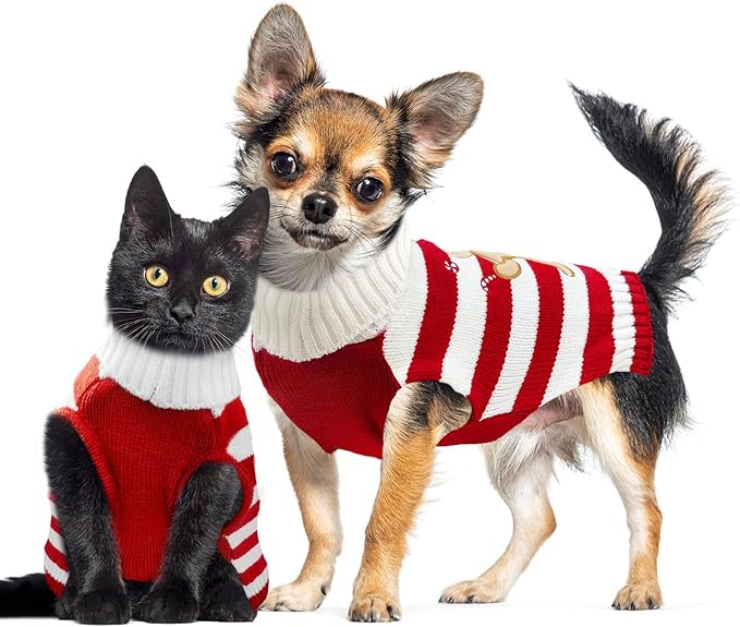 Dog Christmas Sweater Xmas Pet Clothes Cute Striped Gingerbread Man Costume Holiday Puppy Cat Jumpers Outfits New Year Gifts for Small Medium Large Dogs(Red Gingerbread Man,XL)